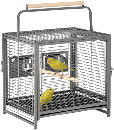 PawHut Gabbia per Pappagalli con Vassoio rimovibile, Ciotole in Acciaio Inox e 2 Posatoi, 48x38x65cm Nero