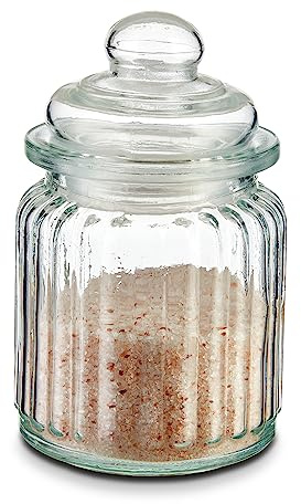 KHG Bonbonglas 12 cm Höhe, 250 ml, mit Deckel, Candy Bar Glas luftdicht | Vorratsglas Süßigkeiten, Bonbons & Cookies, Küchenglas geriffelt mit Knopfgriff, Volumen, vielseitig einsetzbar