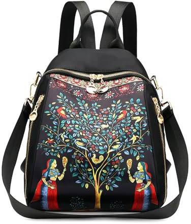 FORRICA Sac à Dos Femme Petit Mode Sac à Main Sac a Dos 2 en 1 Dames Sac à Bandouliere Multipoches Étanche Nylon Daypack pour Voyage Travail Scolaire Shopping Feuilles