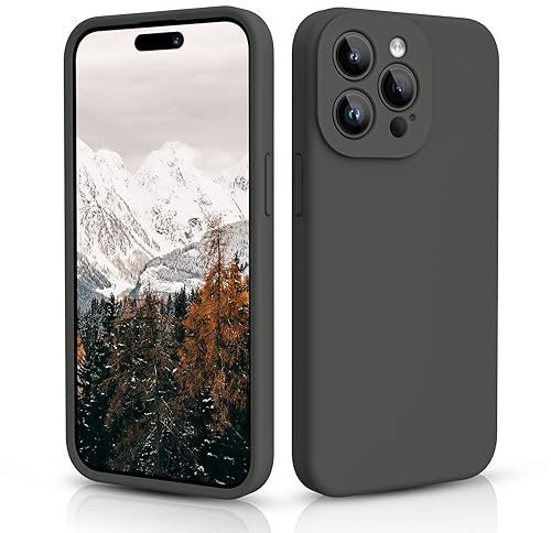 CALOOP Slim-Fit for iPhone 15 Pro Max Case,Skin Soft Liquid Silicone,Sturdy Hard Frame Shockproof Cover with Anti-Scratch Microfiber Lining,Full Protection for Screen and Lens,6.7 inch(Space Gray)