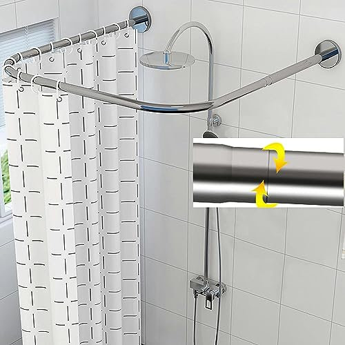 FLTRGO Duschvorhangstange U Form Ohne Bohren, Gebogene Duschstange Ecke Teleskopstange, Für Duschvorhangstangen Für Die Wandmontage, Edelstahl 304, Für Badezimmer