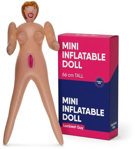 MIJOMA Aufblasbare Mini-Gummipuppe für Erwachsene – 66 cm Erotik Scherzartikel als Party-Gag für Junggesellenabschied, brünettes Haar