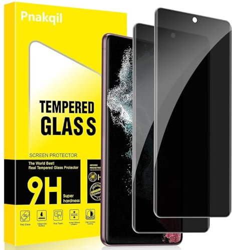 Pnakqil Protector Pantalla de Privacidad para Samsung Galaxy S22 Ultra 5G Cristal Templado,Vidrio Película Antiespia Anti-Spy,Dureza 9H Antiarañazos Sin Burbujas Privacy Screen Protector,2 Unidades
