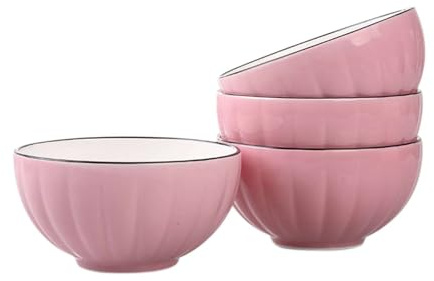 TYMYYS/Ceramic Cereal Bowls Set, 400ml Breakfast Bowls, Ceramic Soup Bowls, Rice Bowl Microwave Safe-Pink-Set of 4