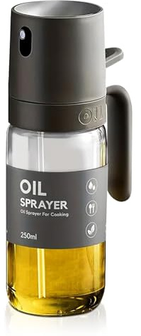 VuseOne Oil Sprayer Kitchen Gadget for Cooking High Borosilicate Glass Oil Sprayer Mister, 250ml Olive Oil Spray Bottle for AirFryer, Salad, BBQ, Kitchen Baking, Roasting, Dark Gray