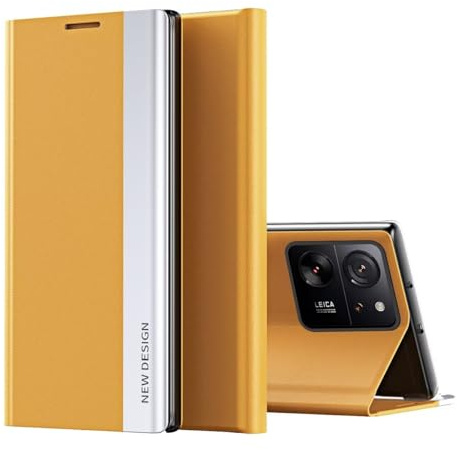 Beajew Handyhülle für iPhone 12 Hülle Klappbar Premium PC Klapphülle Kartenfach Standfunktion Smart Ultra Slim Flip Hülle, Anti-Scratch, Magnetverschluss Schutzhülle, Gelb