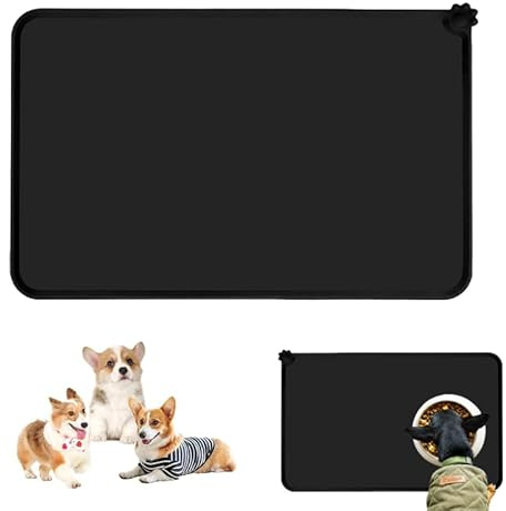 Napfunterlage Hund Katzen 48x30cm Silikon Napfunterlage Silikon wasserdichte Pet Food Matte Anti-Rutsch Haustier Fütterung Matte Placemats, Futtermatte, Katzennapf Unterlage (Schwarz)