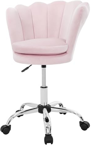 ML-Design sammets kontorsstol ljusrosa sminkbord stol med snäckformad rygg snurrbar stol med hjul höjdjusterbar arbetsstol för barn vadderad fåtölj till sovrum ergonomisk sits för hemmakontor