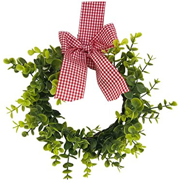 POTRUWE 27,9 Cm Künstlicher Eukalyptus-Kranz für die Haustür, 2 Kleine Kleine Frühlings- und Sommerkränze mit Kleinen Grünen Blättern, Bauernhaus-Grünkranz, Schrankkränze mit