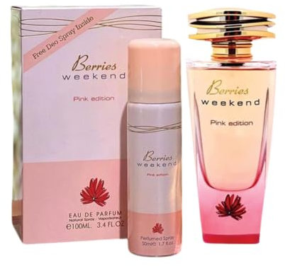 Sapphire’s choice - Berries Weekend Pink Edition | Berries Weekend + Deodorant Spray 50ml Eau De Parfum for Women 100ml | Iris, Peach and Floral Fragrance Perfume | Berries Weekend Perfume for Women