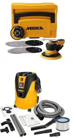 Mirka DEROS II 5650 Ponceuse excentrique avec aspiration pour papier abrasif Ø 125 et 150mm / course 5,0mm et Aspirateur industriel eau et poussière 25 litres