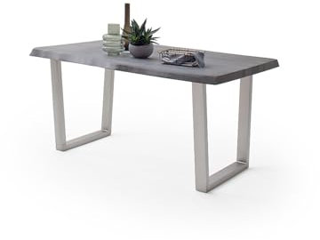 möbelando Baumkantentisch >Calabria< in Akazie grau lackiert - 220x79,5x100 (BxHxT)