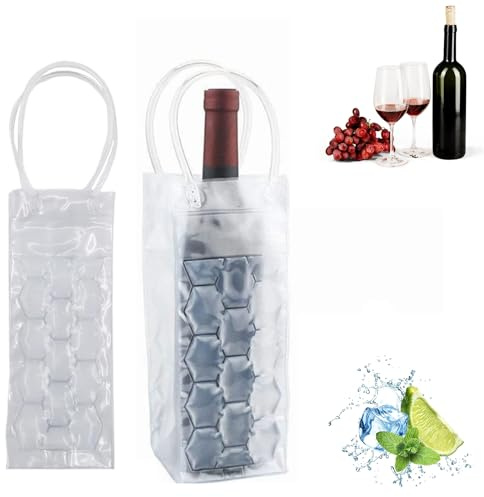 Comebachome Wine Cooler Bag, 2pcs Transparent Ice Wine Bag with Handle, Reusable Wine Bottle Chiller, Freezable Wine Bag for Picnic Beach Party Travel