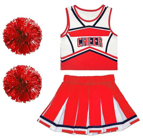 Danzcue Cheerleader Costume for Girls, Cheerleader Dress, Cheerleading Uniform for Halloween Cosplay Gifts, Red, Small