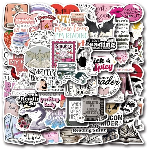 60 Pcs Bookish Smut Stickers - Funny Reading Stickers for Kindle, Waterproof Vinyl for Laptop, Phone, Water Bottle, Skateboard, Scrapbook, Luggage, Bike