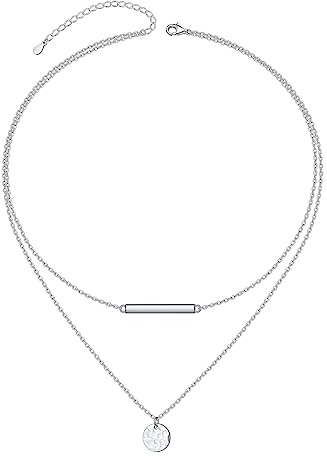 HOOHWE Layered Kette für Damen 925 Sterling Silber Halskette mit Anhänger Anker/Coin/Bar/Schmetterling Doppelkette Halskette für Frauen Choker Kette Damen Schmuck