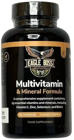 Eagle Boss™ Multivitamin & Mineral Capsules – 90 Vegan Capsules | 25 Nutrients incl. B-Complex, Zinc, Biotin, Selenium, Iron | UK-Made Daily Supplement for Men & Women – 3 Month Supply