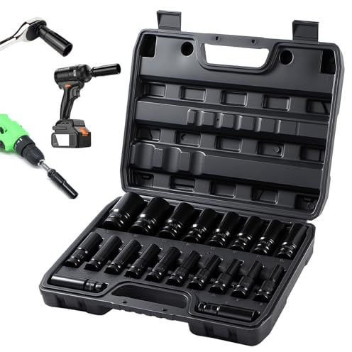 Putentfun 20-Pc Deep Impact Socket Set 8-32 MM Hex Long Metric 1/2 Inch Impact Wrench CR-V 6pt Socket Set with Storage Box
