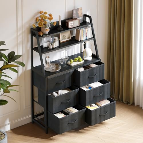 Coleshome Kommode für Schlafzimmer mit 6 Stoffschubladen, Kommode mit Schubladen mit 3-stufiger Arbeitsplatte, geeignet für Schlafzimmer und Wohnzimmer, 80 * 28.5 * 122cm, Schwarz