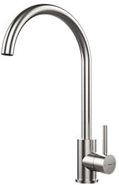 TEKA Grifo Cocina Monomando, Caño Alto Giratorio 360º, Aireador Eco Anticalcáreo Limitador de caudal 5 l/min, Acero Inoxidable AISI 304, Easy Fix, Modelo UNI 9310