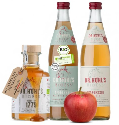 BioEss Apfelessig Probierpaket – Bio Essig Gewürzset | Ganze Äpfel deutscher Streuobstwiesen – Oxymel Salat Dressing – Delikatessen von Familie DR. HÖHL’S – 2×0,5 l + 1×0,2 l