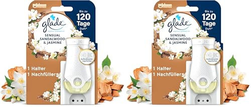 Glade electric scented oil Halter, elektrischer Raumduft Duftstecker mit Duftöl, inkl. 1 Nachfüller, Sensual Sandalwood & Jasmine, 2er Pack (1 x 20 ml)
