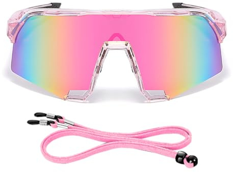 FOSDICK Lunette De Vitesse, Lunette Vitesse De Sport pour Femme Homme, Road Bike Glasses pour Velo Cyclisme Moto Conduite Baseball Alpinisme Running Pêche UV400 Protection, Rose