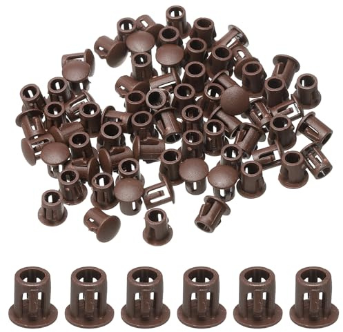 sourcing map 70pcs Nylon Plastic Hole Plugs, 1/5(5mm) Round Drill Screw Hole Plugs Covers Knockout Locking Plastic Plugs Insert End Caps for Kitchen Cabinet Furniture, Dark Brown