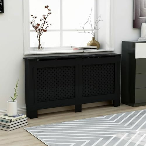 Tidyard Cache-radiateur Noir 152x19x81,5 cm MDF, Couvercle de Radiateur, Dessus Lisse Cache Radiateur pour Salon, Chambre à Coucher, Cuisine, Bureau