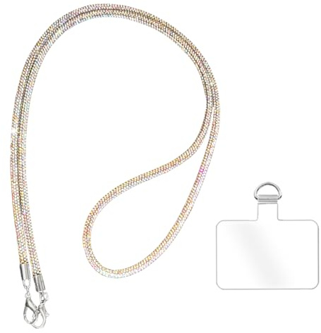 FloralGrace Glänsande glitter telefonkedja, mobiltelefonrep, långt hängande rep, telefonsäkerhetsrep, mobiltelefonhållare, kort hänge (AB 68 cm)