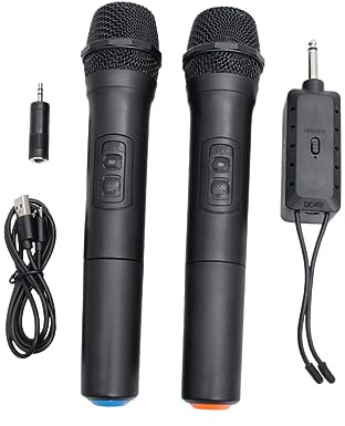 Supvox Drahtloses Mikrofonsystem Kabelloses Handmikrofon Doppel-handmikrofon für Karaoke Live-auftritte Konferenzen ohne Batterie Schwarz Kompatibel Klinkenbuchse