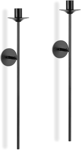 Romadedi Wall Candle Sconce Black - Set of 2 Mount Metal Wall Sconces for Candlestick Taper Holders for Farmhouse Living Room Mantel Fireplace Bathroom Office Decor