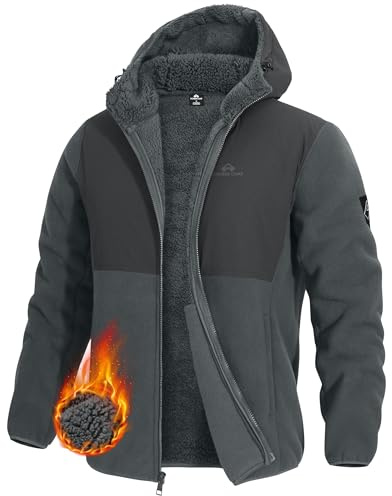 Pioneer Camp Giacca invernale da uomo con pile Sherpa, calda felpa con cappuccio, antivento, per le mezze stagioni, ideale per le attività all'aria aperta, grigio, M