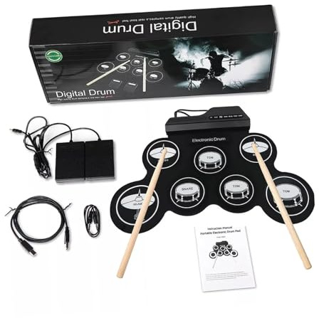 HANABASS Tragbares Elektronisches Schlagzeug Satz Leichtes Usb Digital Drum Pad Mit Kopfhöreranschluss Und Integriertem Metronom Für Schlagzeug Übung Und Reisen
