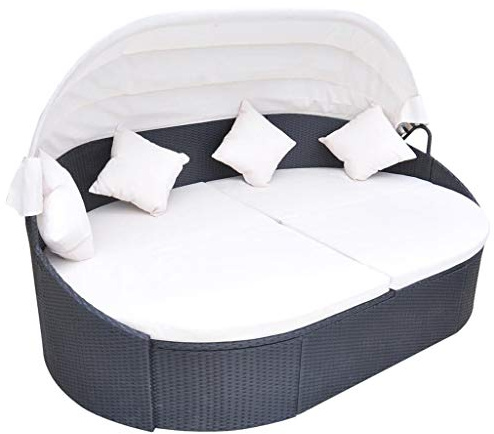 Massbinet Rattan Outdoor Lounge Liege und Bett Schwarz