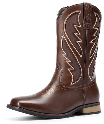 Bruno Marc Men's Durable Cowboy Classic Slip on Western Boots with Chic Embroidered Durable Short Fashionable Western Boots,Size 10.5,Coffee,BMUMMB2501