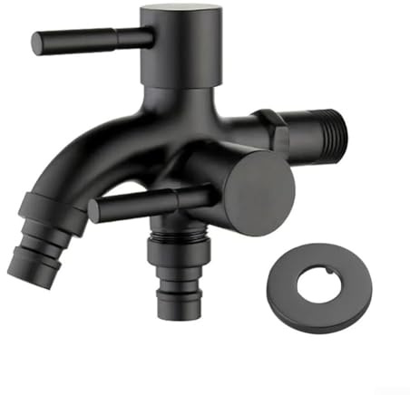 Grifo de agua multifuncional para lavadora, grifo de doble salida montado en la pared, boquilla de fregadero de aleación con válvula de control doble, color plateado (negro)