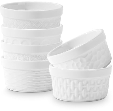 6 cuencos para crema Brulee, moldes para souffle, 230 ml, pequeños cuencos de cerámica para pastel de lava, pudín, carne picante