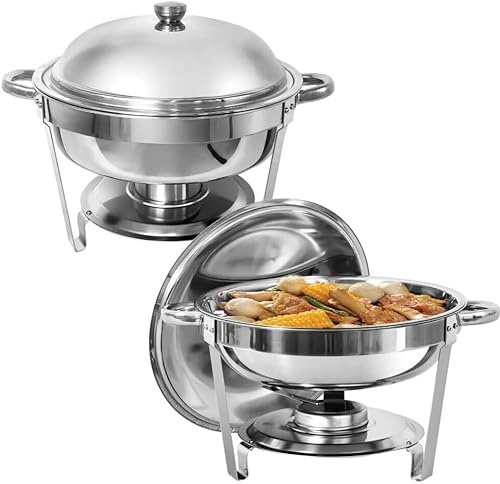 WJYTDHIQS 6 L Chauffe Plat à Combustible en Acier Inoxydable, Buffets Chauffants Ronds Chafing Dish Rond, Lot de 2 Chafing Dish Buffet, Chauffe-Plats, pour fêtes, Mariages, Pique-niques