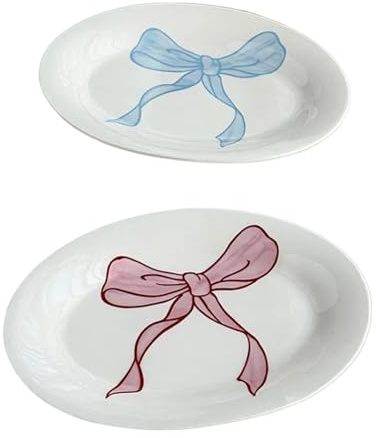 GOXQIT Dessert Plate 2pcs/set Dessert Plate Ceramic Oval Plate Household Simple White Fish Plate Breakfast Dish Tableware For Cake