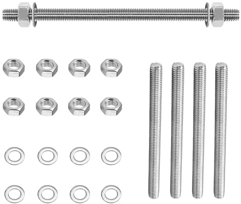 Fourindo 4 Stück Voll Gewindestange M8 × 300 mm 304 Edelstahl,Vollgewindestange M8 mit 8 Sechskantmuttern und Unterlegscheiben