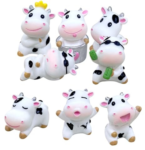 Gatuida 8 pièces Figurines de Vache Miniatures Résine Décorations de Jardin Originales Statuettes de Vaches Cartoon Compactes pour Décoration Intérieure et Extérieure