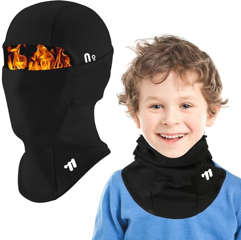 AYPOW Cagoule d'Hiver Thermique pour Enfants 4-12Ans, Coupe-Vent Masque de Ski Balaclava Cyclisme, Casquette Bonnet Chapeau Cache-Cou en Polaire Tour de Cou écharpe pour Garçons Filles Plein Air