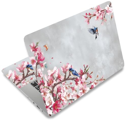 SUPERDANT Pfirsichblüte Und Vögel Laptop Skin Chinesischer Stil Laptop Aufkleber PVC Computer Sticker Staubdicht Wasserdicht Kunst Dekor Schutzfolie 12 13 13.3 14 15 15.4 15.6 Notebook Dekor