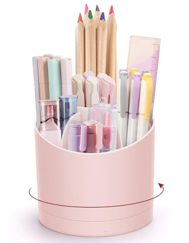 Stifte Organizer,360 Grad Drehbarer Schreibtisch Organizer,Nordischer Stil Stiftehalter Becher,Moderner Büro Schreibtisch Organizer mit 7 Fächern für Schreibtisch,Schule,Zuhause und Kosmetik(Rosa)