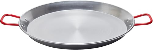 GREGORIOSTORE Padella Per Spaghetti All' Assassina Tegame in Ferro Spazzolato, Manici Rossi, per Cottura Tradizionale (50 cm)