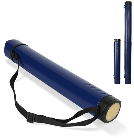 DEWEL Teleskop Posterrolle A0, Transportrolle Zeichenrolle, 62–107cm, Köcher für Bilder Poster und Flipchart Papier, Länge und Tragegurt verstellbar Kunststoff Zeichnungen 1 Stück (Dunkelblau)