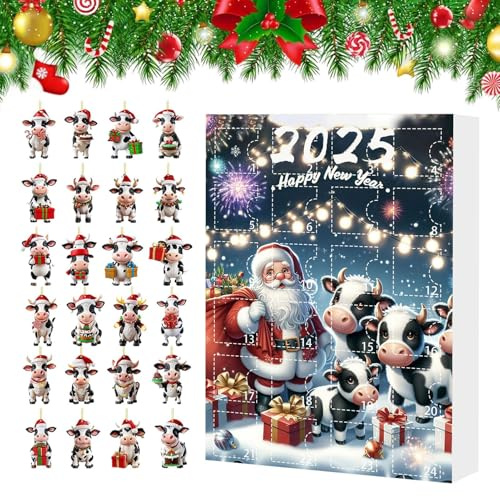 Julkalender – 24 adventskalender med ko för adventskalender, mini tecknad prydnadsfigurer, högtidsvisningsdekorationer, perfekt för barn tonåringar vuxna familj