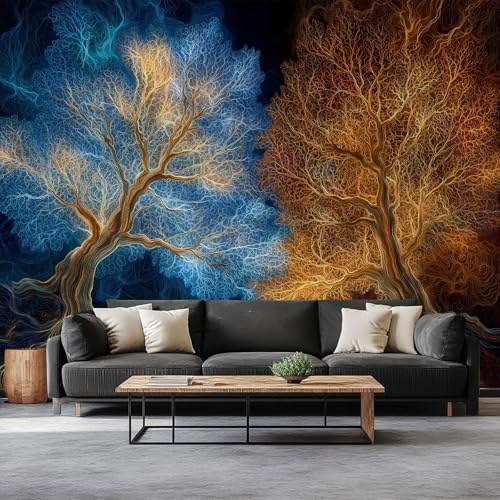 Fotomurale Carta da Parati Pittura Digitale Albero Di Ghiaccio E Fuoco 300 x 210 cm Fotomurali Murale Poster Gigante, Nero Moderna Carta da Parati per Camera Letto Soggiorno Stanza dei Bambini