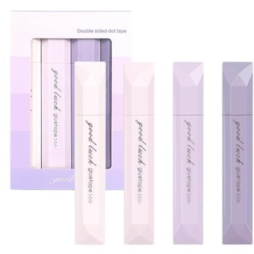 4Stück Doppelseitige Klebebandstifte,Double Sided Tape Pens,Double Sided Tape Roller,Kleberoller Doppelseitige Klebebandrolle Basteln,Doppelseitiges Punktklebebandstifte für Scrapbooking,Schule (Lila)